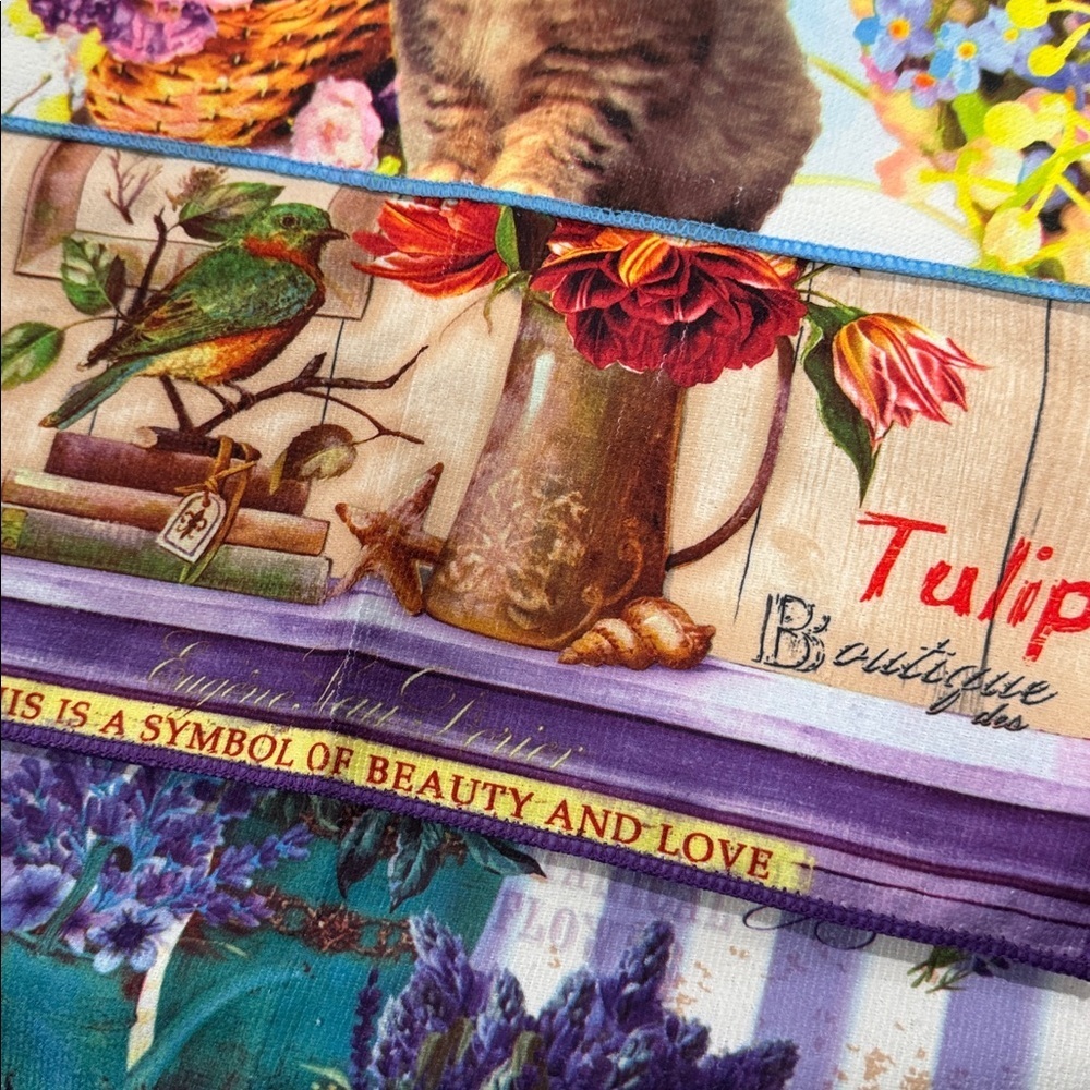 Colorful Cat and Floral Dish/ Kitchen Towels